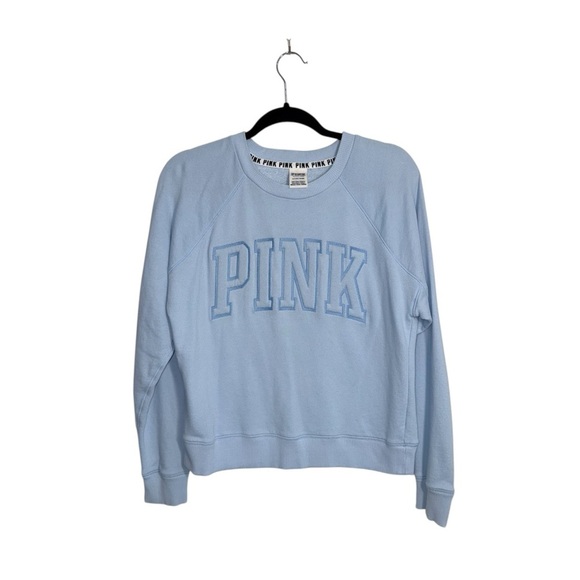 PINK Victoria's Secret Tops - Victoria’s Secret PINK Baby Blue Sweatshirt Embroidered Logo Small Women’s
